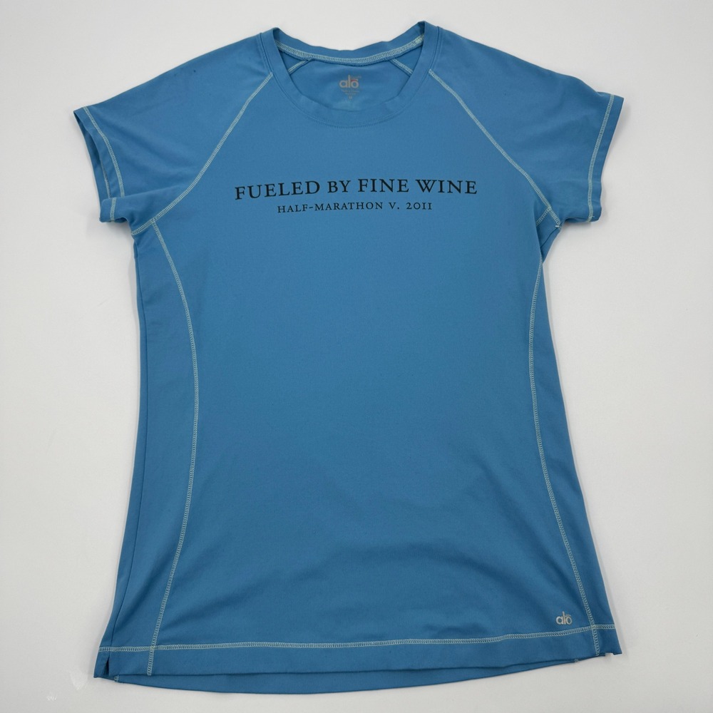 Alo Womens Blue Fueled By Fine Wine 2011 Half Marathon Running Shirt Size M